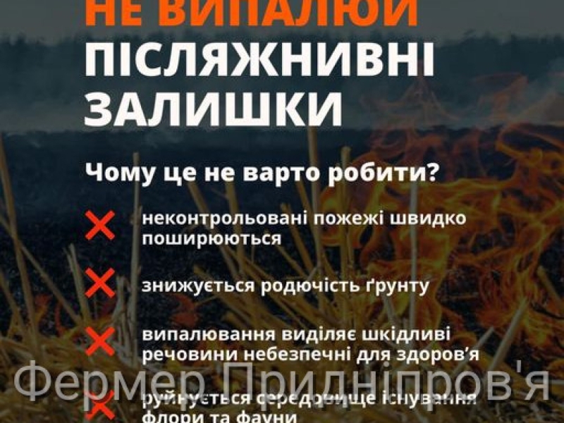 Не паліть післяжнивні залишки, - ДСНС